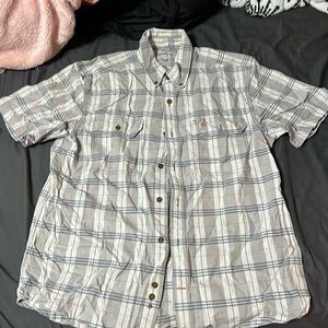 Grey Plaid Carhartt Short Sleeved Button Down Shirt Size Large